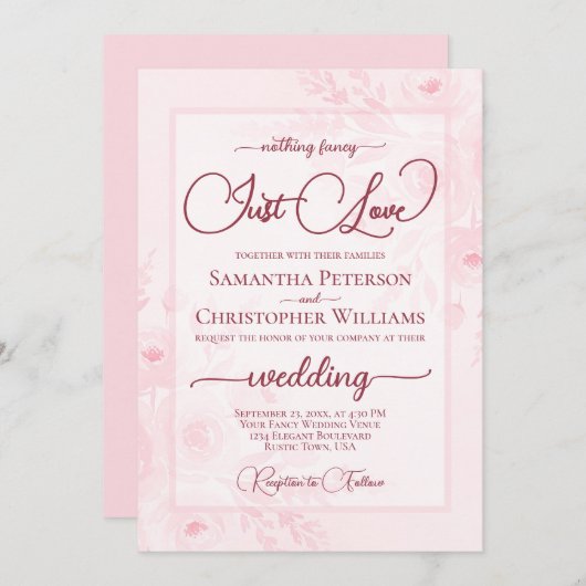 Nothing Fancy Just Love Pink Peonies Boho Wedding Kaart (Voorkant / Achterkant)
