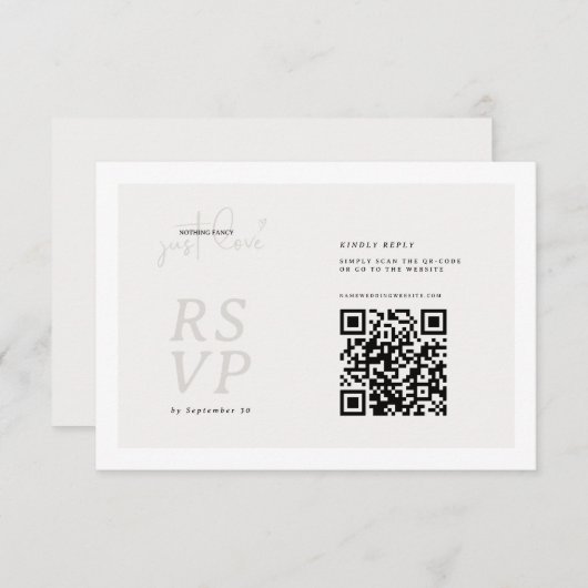 Nothing Fancy Just Love QR-code RSVP Card (Devant / Derrière)