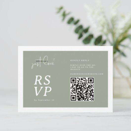 Nothing Fancy Just Love Sage Green QR-code RSVP  (Debout devant)