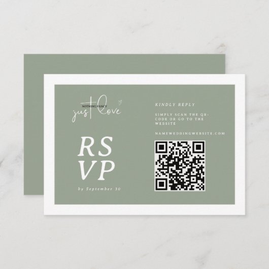 Nothing Fancy Just Love Sage Green QR-code RSVP  (Devant / Derrière)
