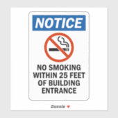 Notice No Smoking Within 25 Feet of Building  Sticker (Vel)