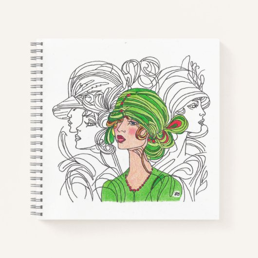 Notitie Boek Groene Flapper Meisje (Voorkant)