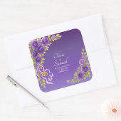 Notitie + Bruid Bruidegom Namen Paarse Mauve Bloem Vierkante Sticker (Envelop)