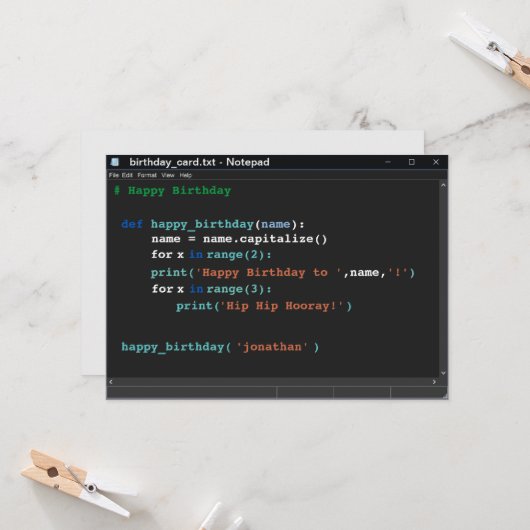 Notitieblok Computer Programmer Donkere Modus Birt Kaart (Voorkant / Achterkant in situ)