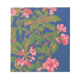 Notitieblok, roze Japonica op blauwe achtergrond Notitieblok