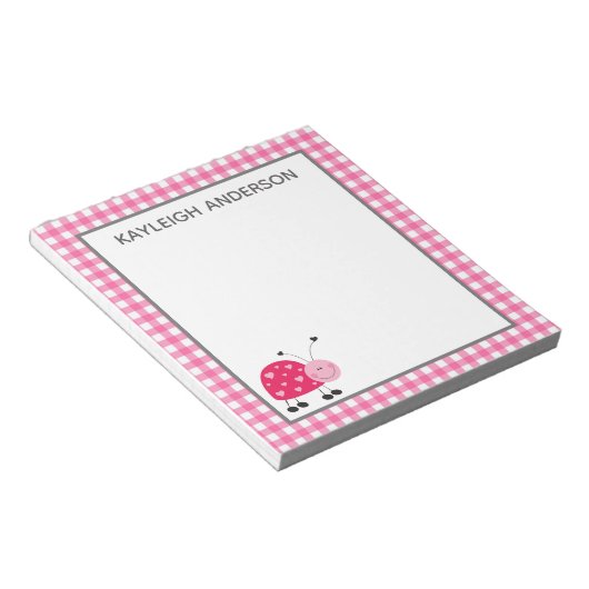 Notitieblok van Ladybug en Pink Gingham (Schuin)