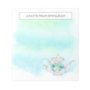 Notitieblok van Tea Pot Mint Green Gold Flowers