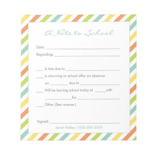 Notitieblok voor schoolexcuus, regenboogstapes (Voorkant)