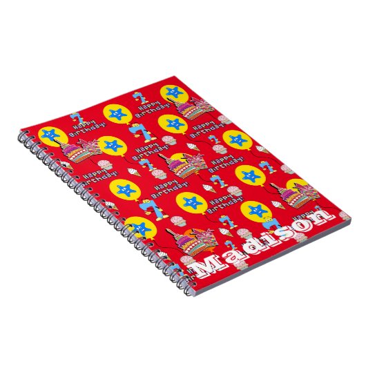 Notitieboek, #7 Happy 7th Birthday Notities rood Notitieboek (Rechterzijde)