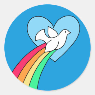 Notitieboek Doodles Vrede & Liefde Regenboog Duif  Ronde Sticker