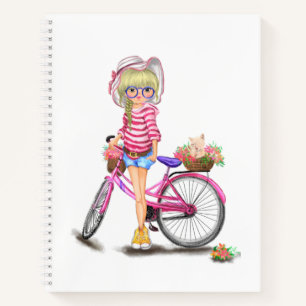 Notitieboek met Blonde Girl en Pink Bike