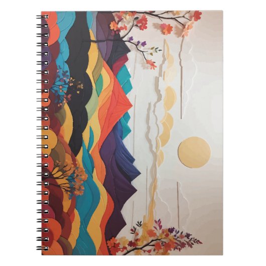 Notitieboek met levendige bloemen, zon en heuvels (Voorkant)