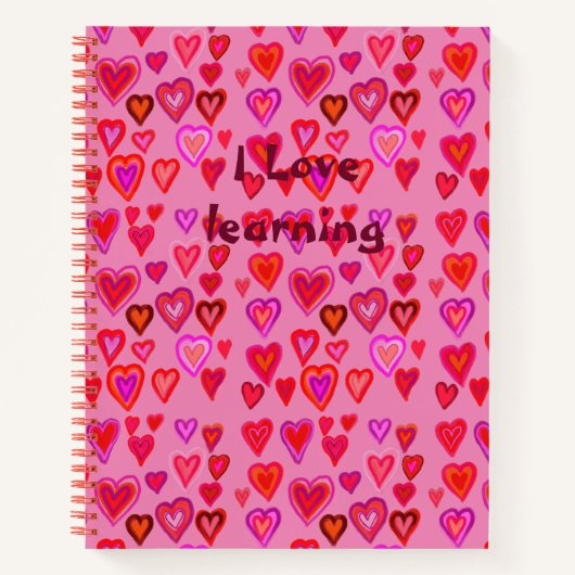 Notitieboek met rode en roze harten (Voorkant)