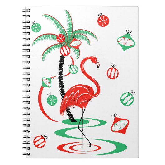 Notitieboek met rode kerst Flamingo Baubles (Voorkant)