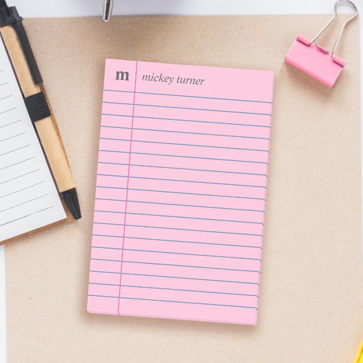 Notitieboek Papier Roze Voeg Jouw naam en Initiaal Post-it® Notes