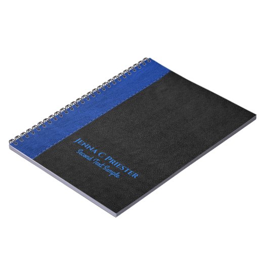 Notitieboek van leder uit zwart en blauw kunstvet (Linkerzijde)