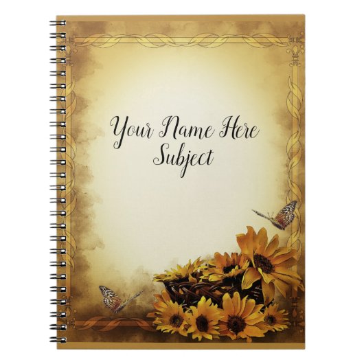 Notitieboek van zonnebloemen en vlinders (Voorkant)
