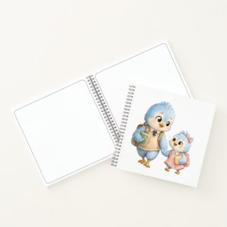 Notitieboekje met kleine schattige vogelsiblings notitieboek
