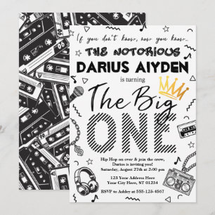 Notorious One Birthday Invitation, 90s Hip Hop Kaart