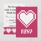 Notre carte de réponse 8-Bit Hearts in Raspberry (Devant / Derrière)