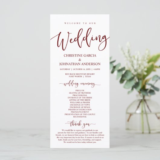 Notre Cérémonie de Mariage, Programme Élégant Bour (Debout devant)