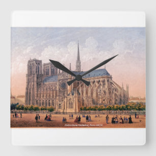 Notre Dame Cathedral 1870 print, Parijs Frankrijk Vierkante Klok