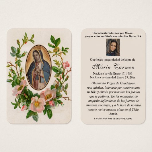 Notre-Dame de Guadalupe Espagne funérailles prière (Devant & derrière)