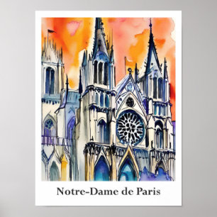 Notre-Dame de Paris Frankrijk Waterverf Reizen Poster