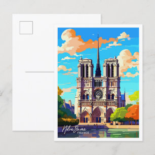Notre Dame Frankrijk Reizen  illustratie Briefkaart