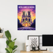 Notre-Dame kathedraal, reizen kunst poster (Thuiskantoor)
