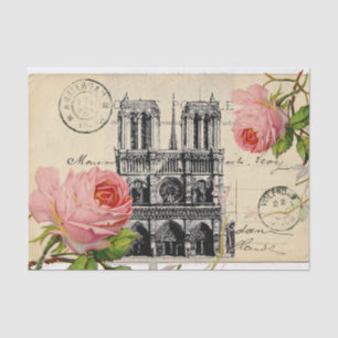 Notre Dame Paris Pink Roses Briefkaart Weefpapier Tissuepapier