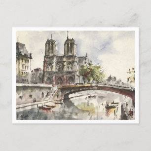 Notre Dame, Waterverf van Parijs, 1962 Briefkaart