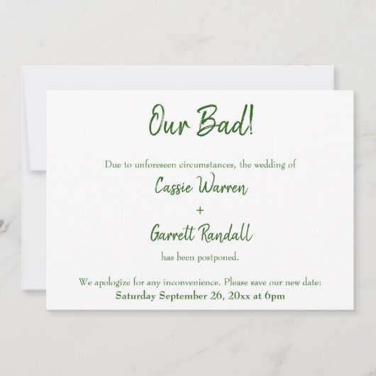 Notre Faire-part Mariage repoussé blanc vert (Devant)