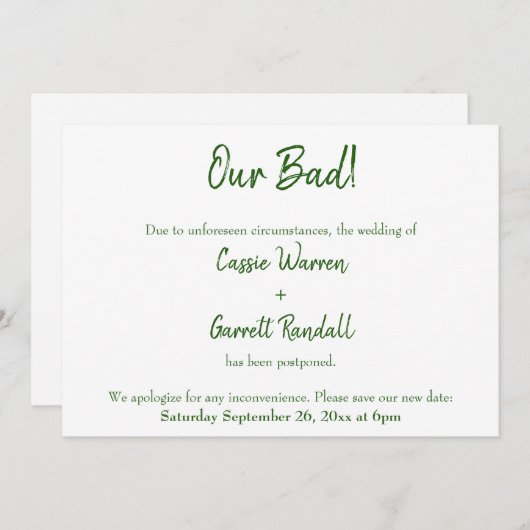 Notre Faire-part Mariage repoussé blanc vert (Devant / Derrière)