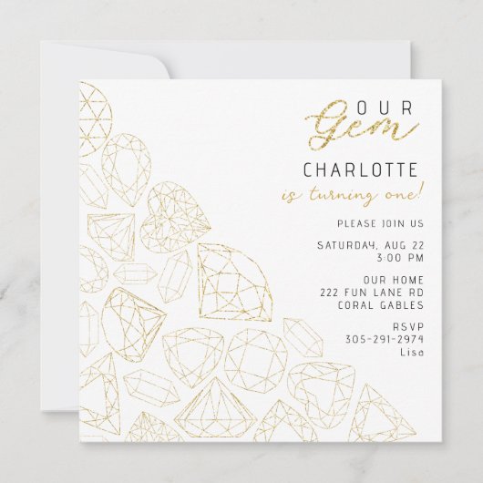Notre Gem Gold 1st Birthday Party Invitation (Devant)