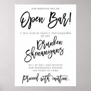 Notre Mariage A Open Bar Signer Poster Blanc