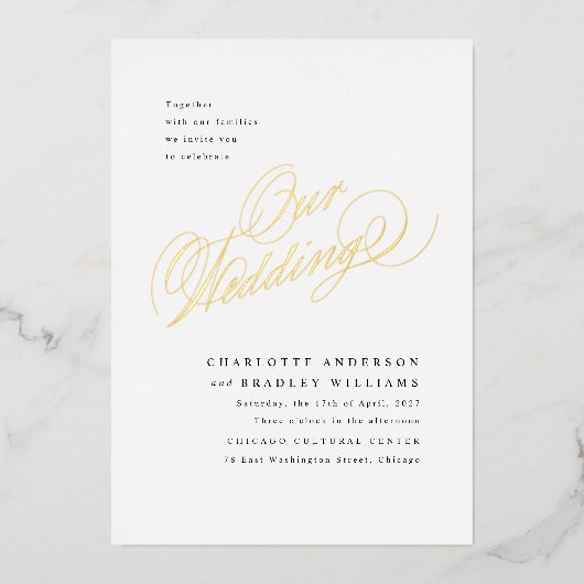 Notre Mariage Elegance Foil Wedding Invitation (Recto)