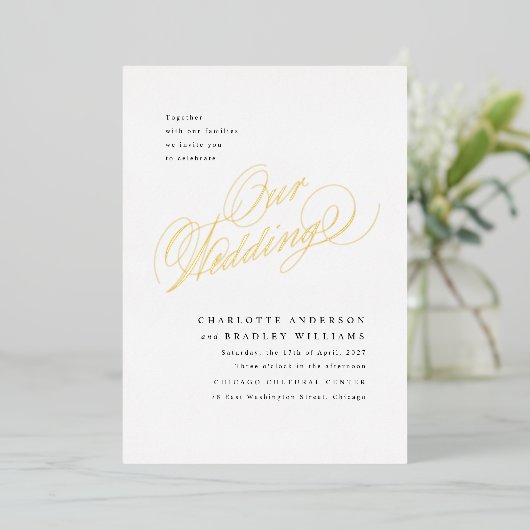 Notre Mariage Elegance Foil Wedding Invitation (Debout devant)