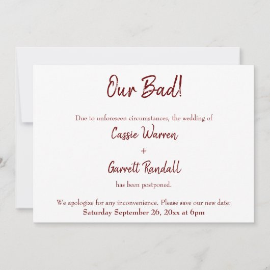 Notre mauvaise Bourgogne a reporté le Faire-part M (Devant)