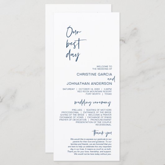 Notre meilleur jour, Programme de mariage bleu min (Devant / Derrière)