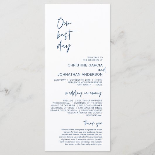 Notre meilleur jour, Programme de mariage bleu min (Devant)