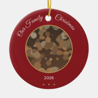 Notre Ornement Photo de Noël 2026 Rouge Famille