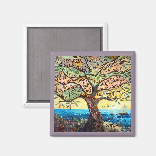 Notre Père Prière dans un aimant Carré d'olivier (Recto/Verso)
