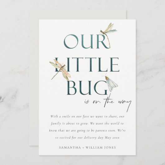 Notre petit Bug Blue Dragonfly Baby Faire-part (Devant / Derrière)