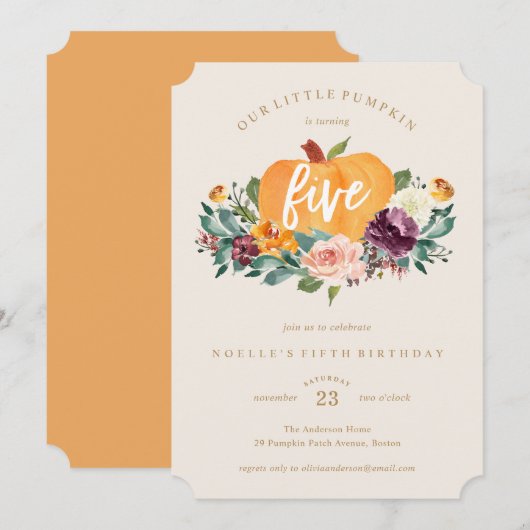 Notre Petit Citrouille Cinquième Invitation Annive (Devant / Derrière)