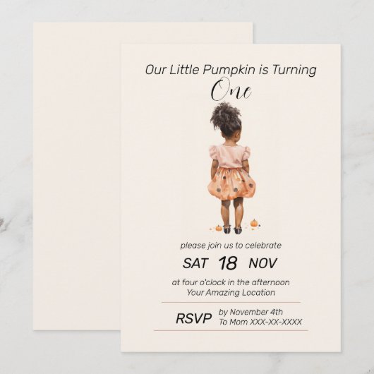 Notre petit Citrouille devient un invitation d'ann (Devant / Derrière)