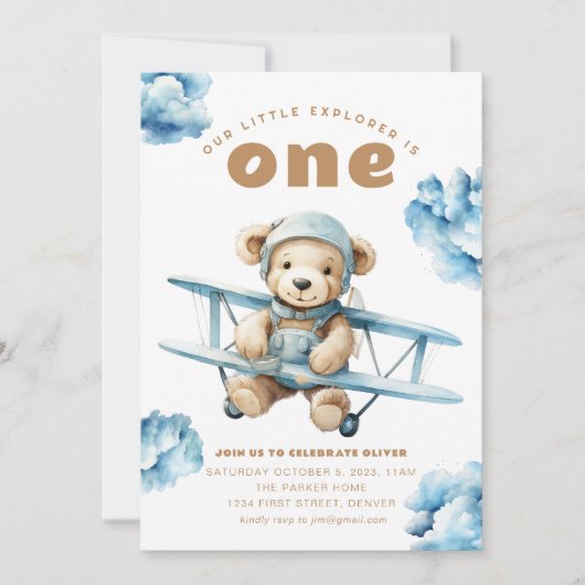 Notre petit Explorer Bear Theme Party Invitation (Devant)