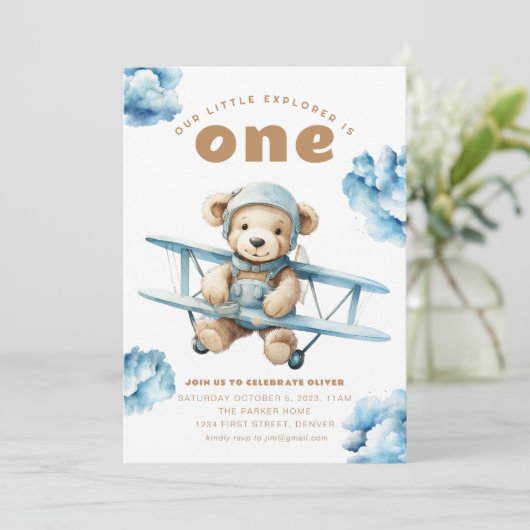 Notre petit Explorer Bear Theme Party Invitation (Debout devant)