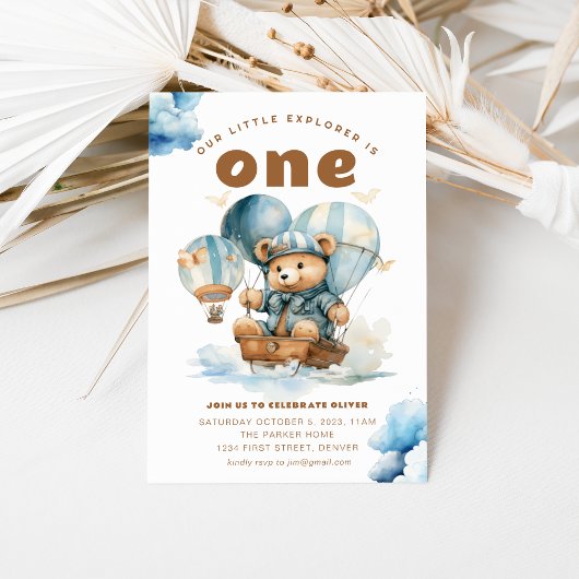 Notre petit Explorer Bear Theme Party Invitation