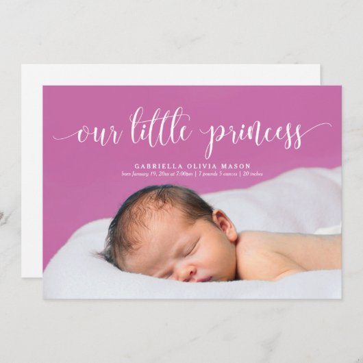 Notre petit Faire-part de naissance de script Prin (Devant / Derrière)